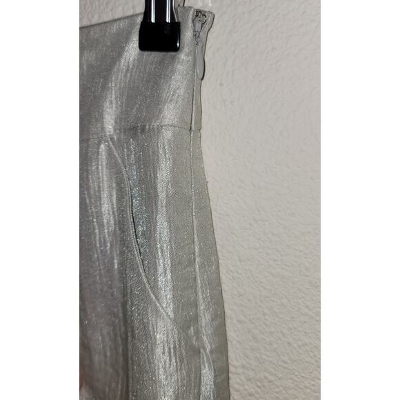 Intuitions Silver Shiny Metallic Embroidered A-Line Skirt 6 Hidden Pockets Lined - Picture 5 of 7